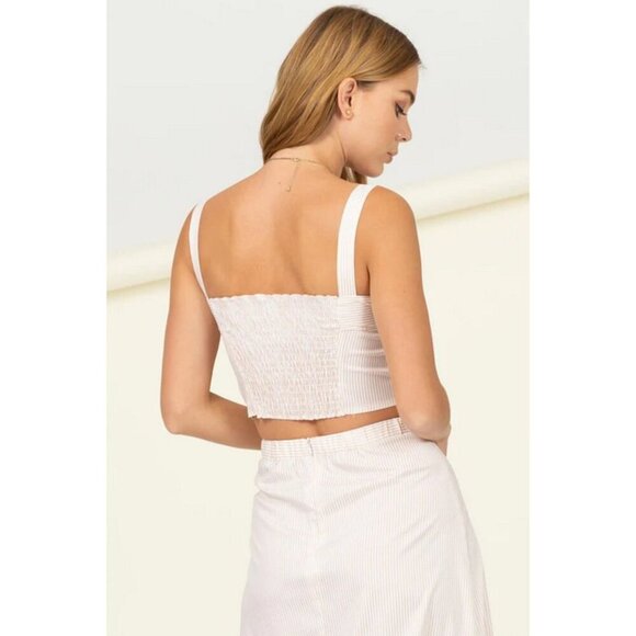HYFVE Striped Bustier Top khaki and white striped cropped fitted sweetheart - Picture 2 of 11